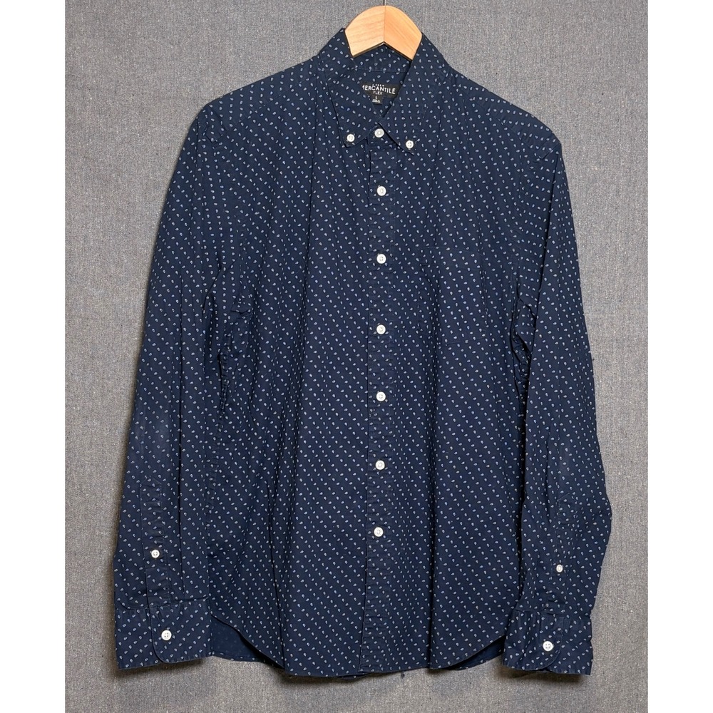 J.Crew Mercantile Flex Mens Navy Blue Micro Pattern Button Down Shirt Large
